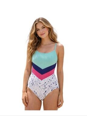 chubbies Aqua, Navy & Coral Colorblock One-Piece Swimsuit